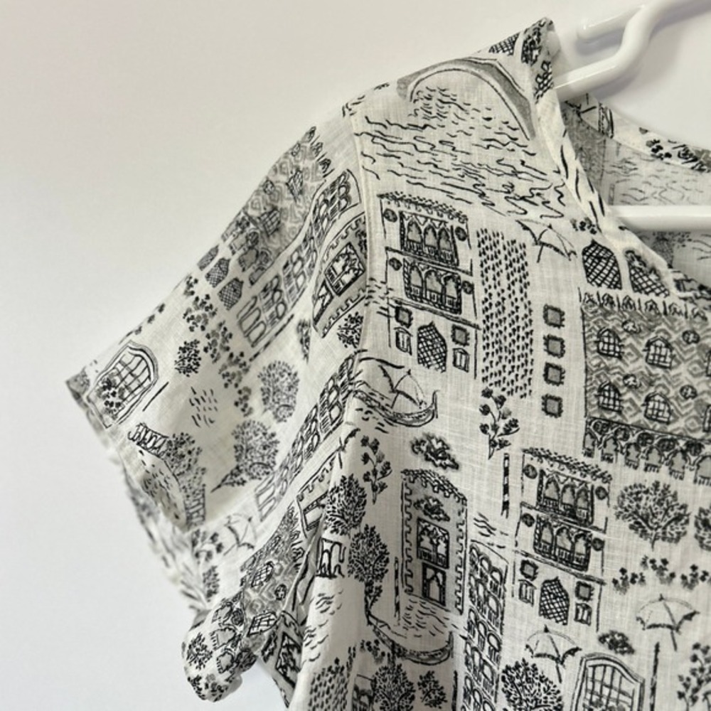 Cynthia Rowley 1X 100% Linen Venice Cityscape Tunic Art to Wear Lagenlook Blouse - Picture 5 of 10